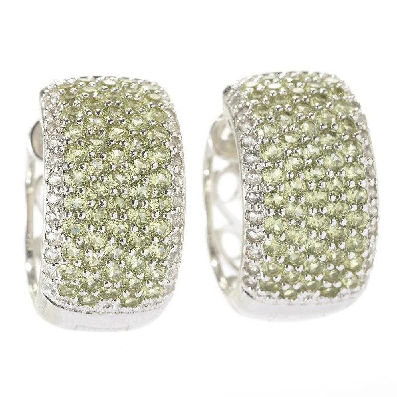 Sterling Silver Pave Peridot Wide Hoop Earrings