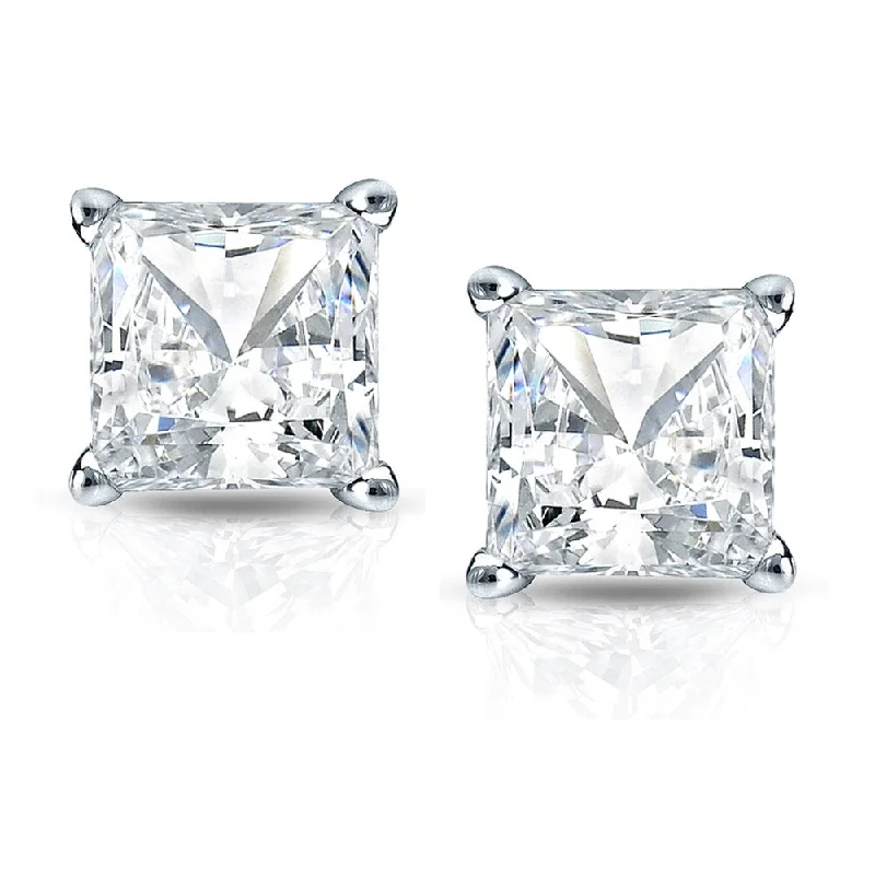 Auriya 14k Gold 1 1/2ctw Princess-cut Diamond Stud Earrings (H-I, SI1-SI2)