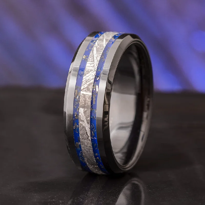 Meteorite & Blue Stardust Men's Ring