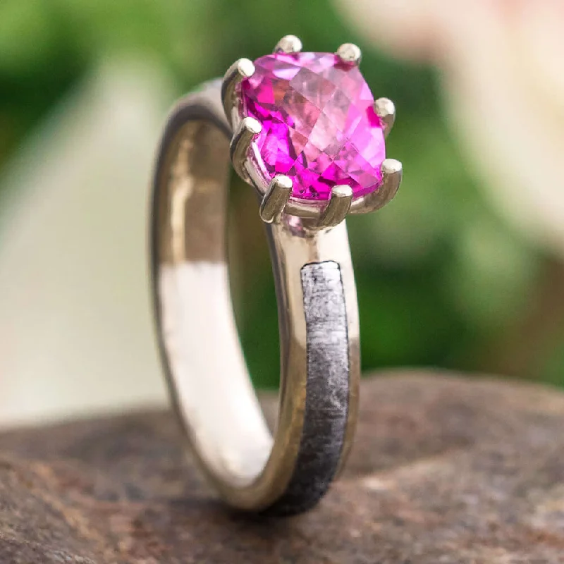 Custom Pink Topaz Ring, Meteorite And Gold Engagement Ring