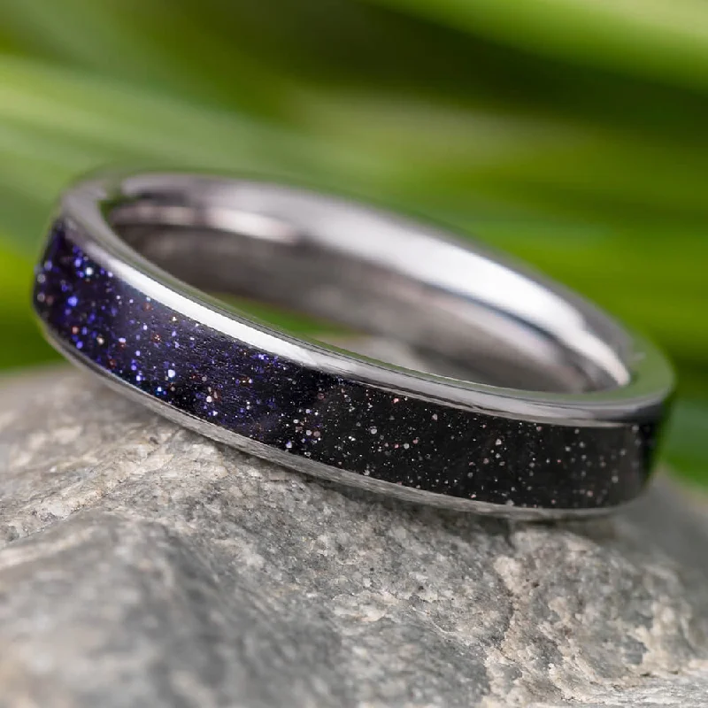 Blue Goldstone Ring, Sparkling Sky Wedding Band