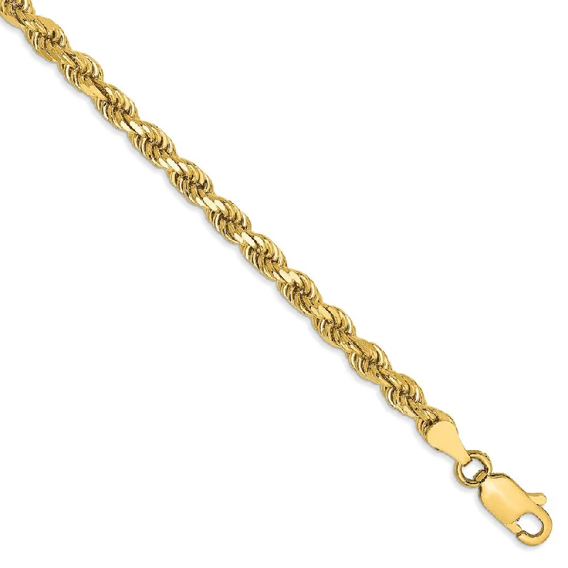 3.5mm 14k Yellow Gold, Diamond Cut Solid Rope Chain Anklet or Bracelet