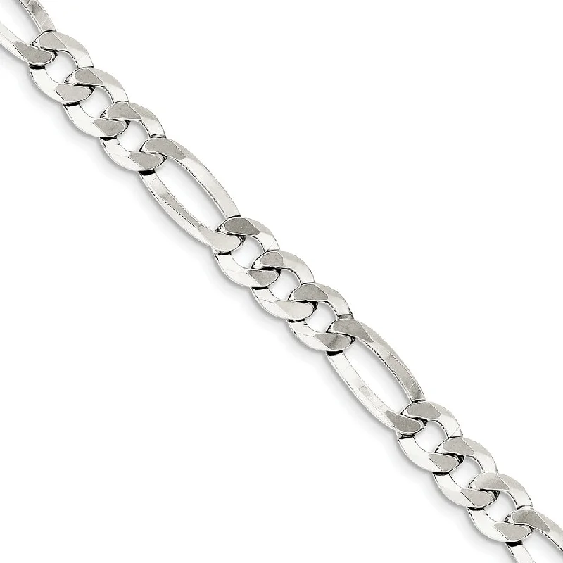 8.5mm Sterling Silver Flat Figaro Chain Bracelet