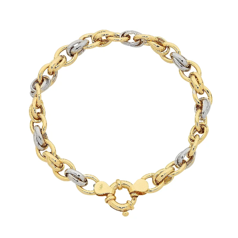 9ct Two Tone Silver Infused Double Link 20cm Bracelet