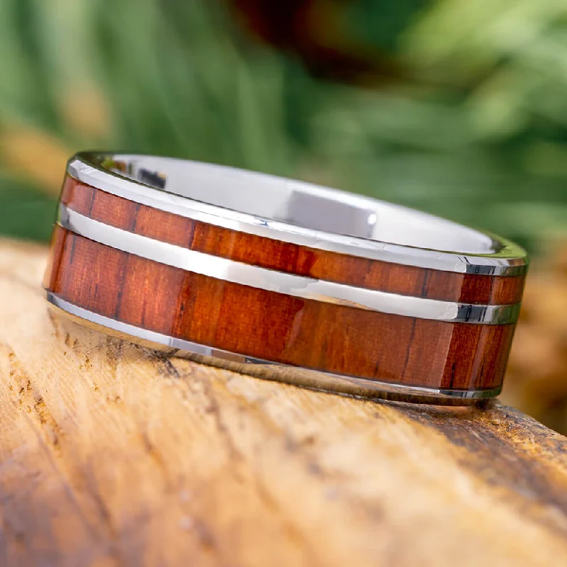 Tungsten and Honduran Rosewood Wedding Band with Pinstripe