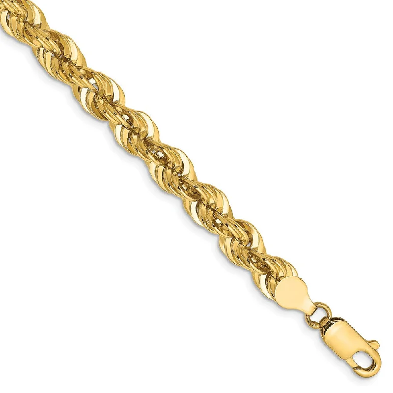 Men's 6mm, 14k Yellow Gold, Handmade Solid Rope Chain Bracelet