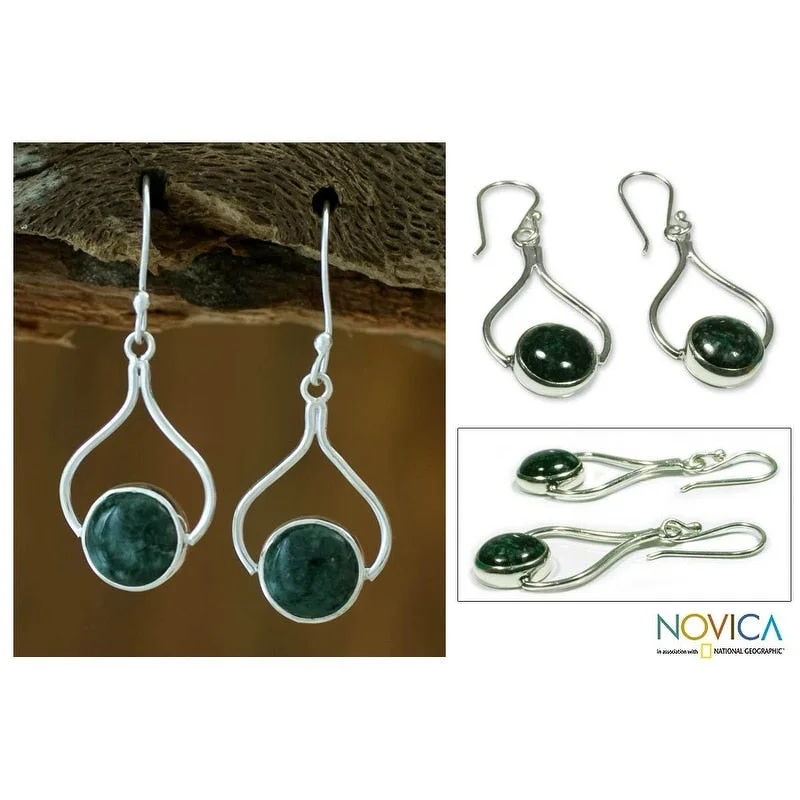 Handmade Sterling Silver Modern Mixco Jade Earrings (Guatemala)