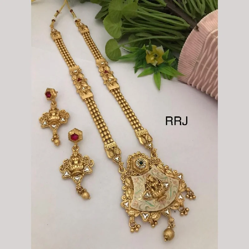 FS Collection Gold Plated Kundan Stone And Meenakari Temple Necklace Set