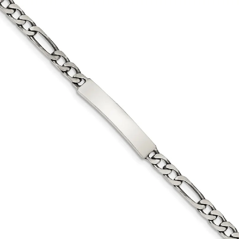 5mm Antiqued Sterling Silver Engravable Figaro Link I.D. Bracelet