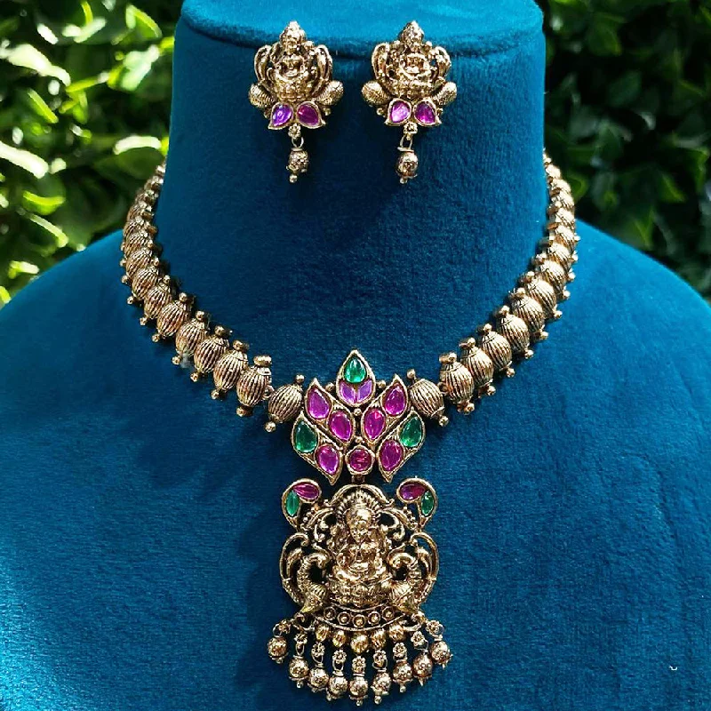 Royal Kundan Jewellery Gold Plated Pota Stone Temple Necklace Set