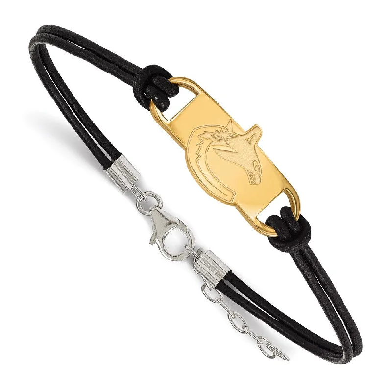 SS 14k Yellow Gold Plated & Leather NHL Vancouver Canucks Adj Bracelet