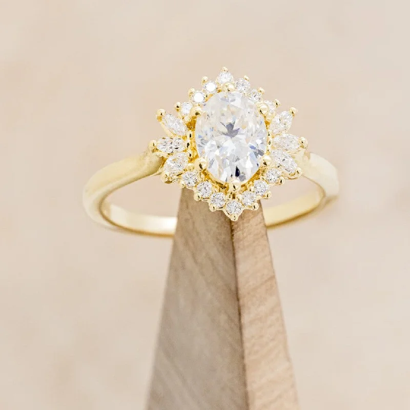 "SKYLAR" - OVAL MOISSANITE ENGAGEMENT RING WITH A DIAMOND HALO