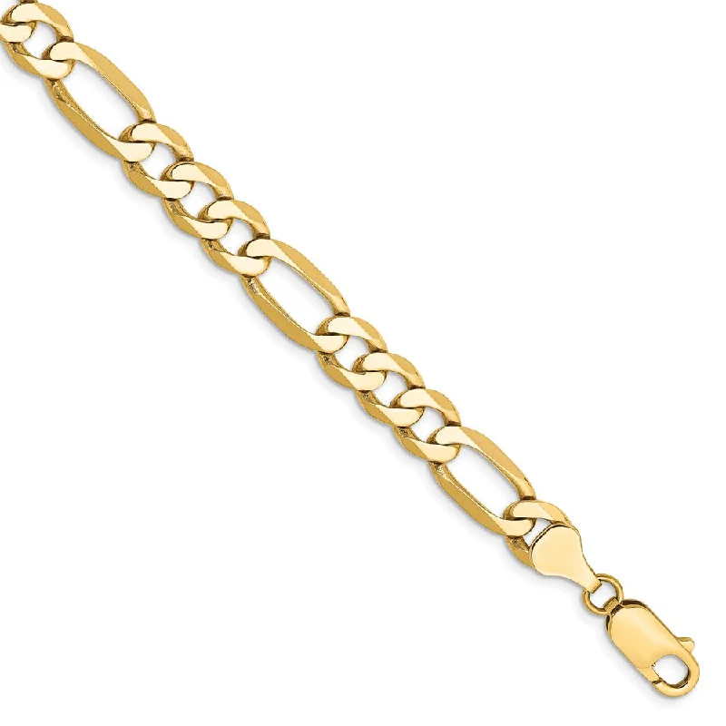 Men's 7mm, 14k Yellow Gold, Flat Figaro Chain Bracelet