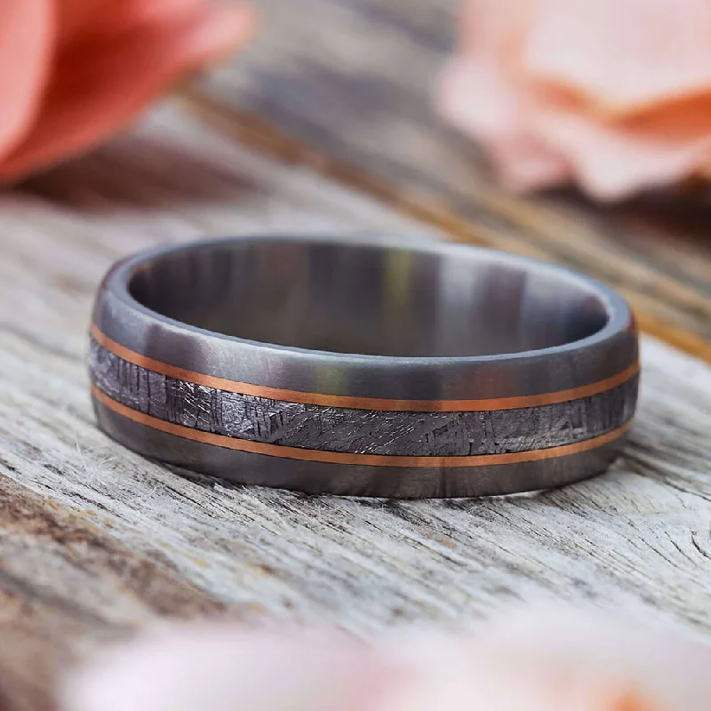 Meteorite Ring With Gold Pinstripes