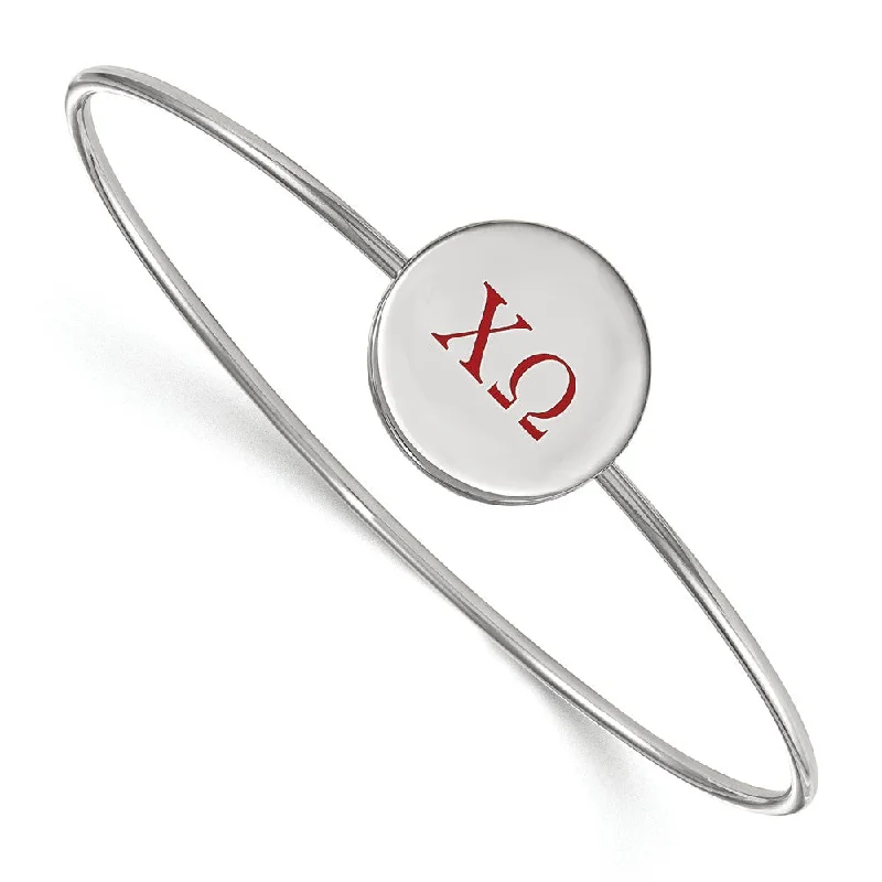 Sterling Silver Chi Omega Red Enamel Greek Letters Bangle - 8 in.