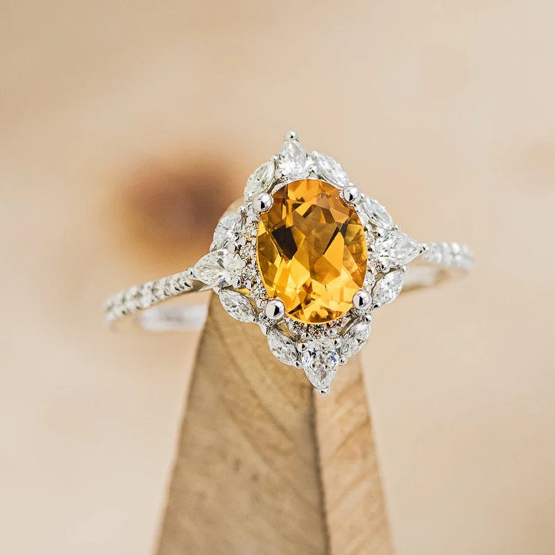 "NORTH STAR" - OVAL CITRINE ENGAGEMENT RING WITH DIAMOND HALO & ACCENTS