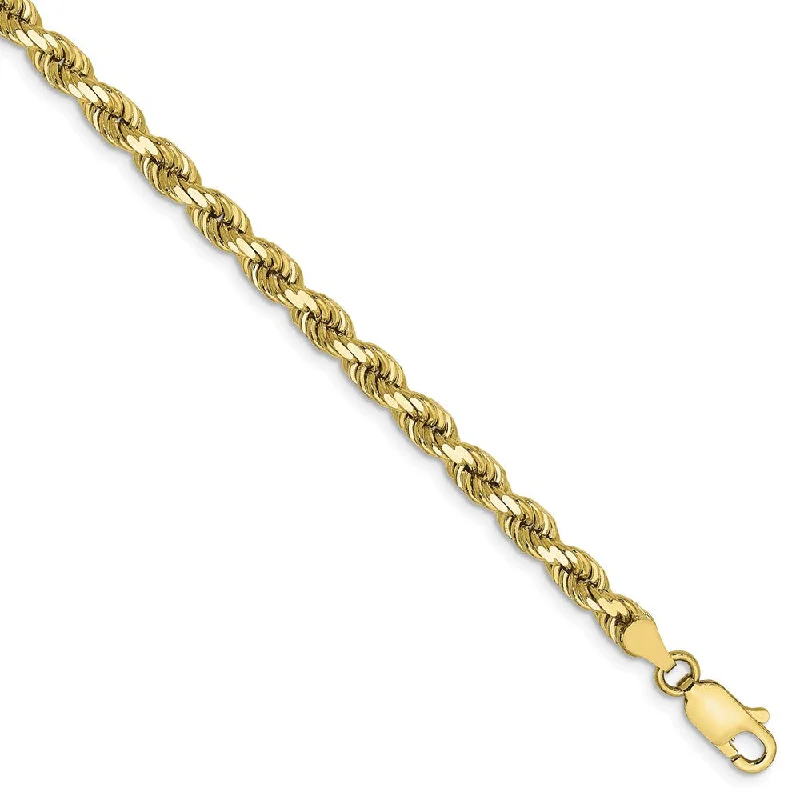 4mm 10k Yellow Gold Diamond Cut Solid Rope Chain Bracelet