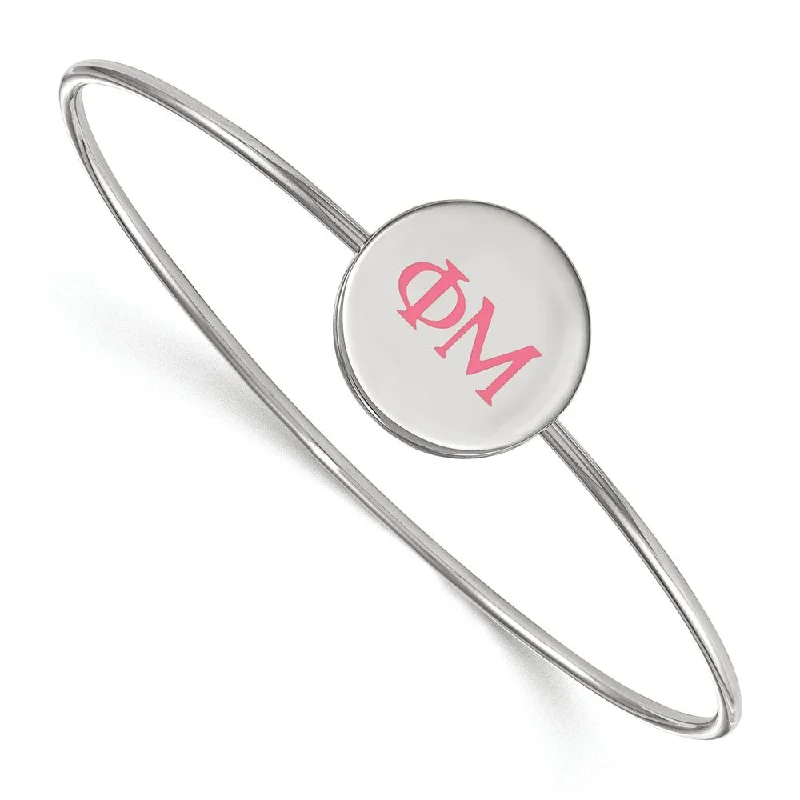 Sterling Silver Phi Mu Enamel Pink Greek Letters Bangle - 7 in.