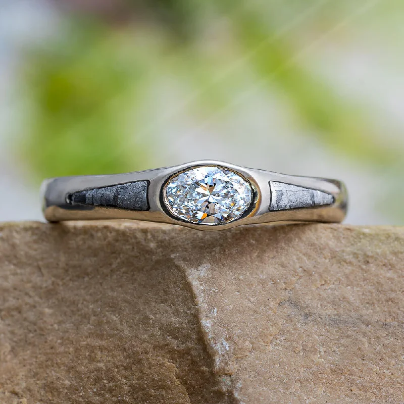 Oval Diamond Engagement Ring with Meteorite Accent