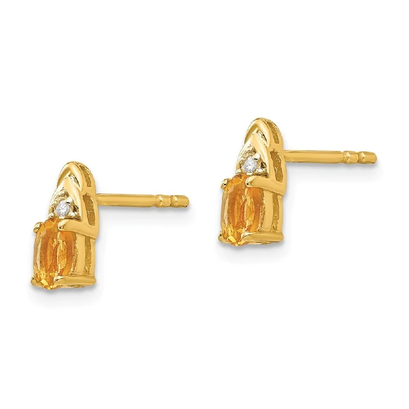 14k Yellow Gold Diamond And Citrine Earrings (L-9 mm, W-4 mm)