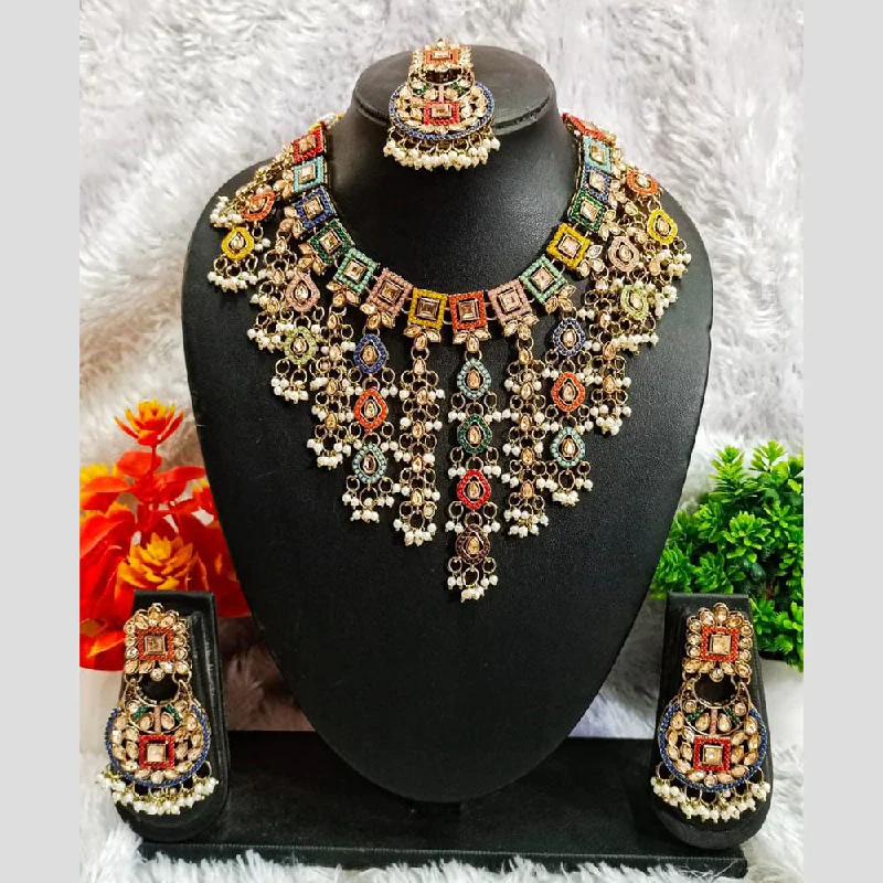 Rudraksh Art Gold Plated Crystal Stone And Pearls Necklace Set