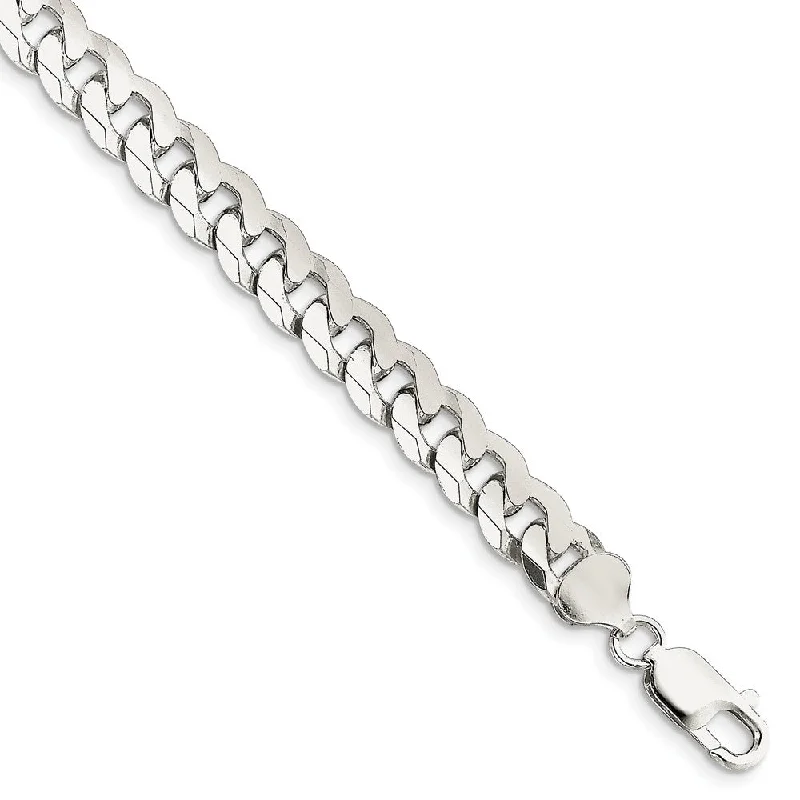 Men's 8.5mm Sterling Silver Solid Beveled Curb Chain Bracelet