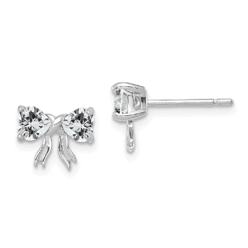 14k White Gold White Gemstone Bow Earrings (L-7.5 mm, W-9 mm)