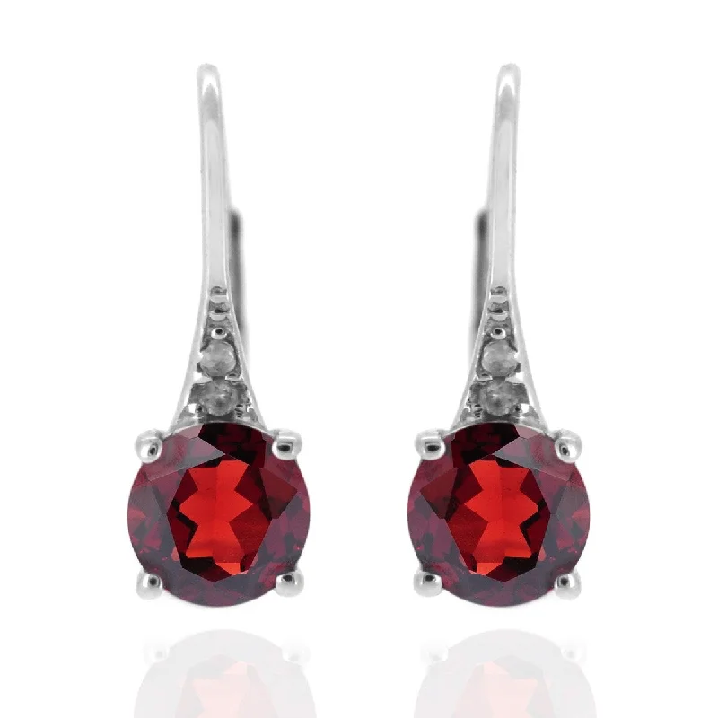 925 Sterling Silver Red Garnet and Diamond Earrings