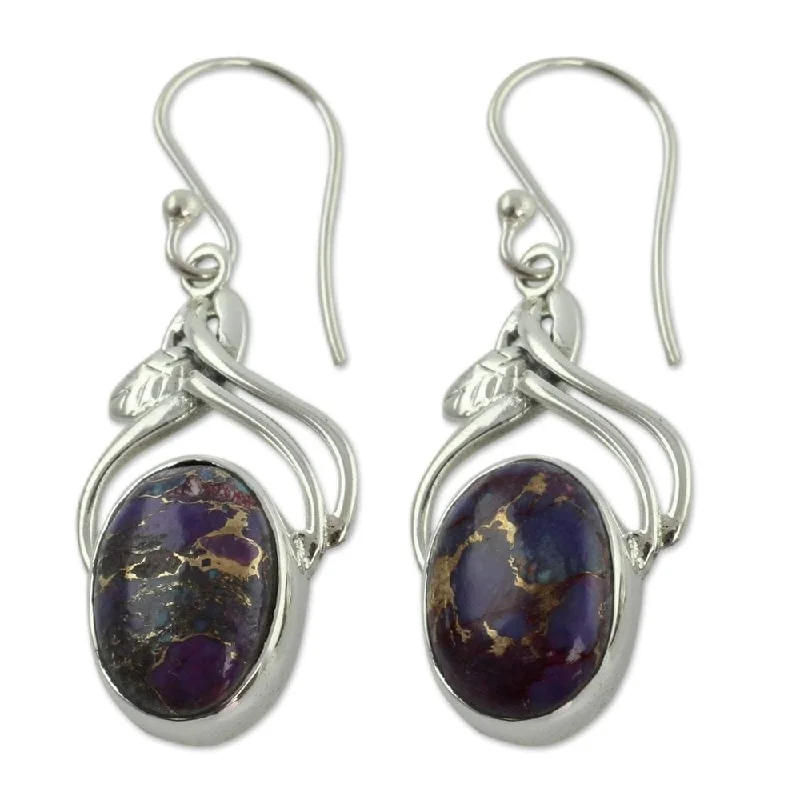 Sterling Silver Dangle Earrings, 'Purple Dew' (India)