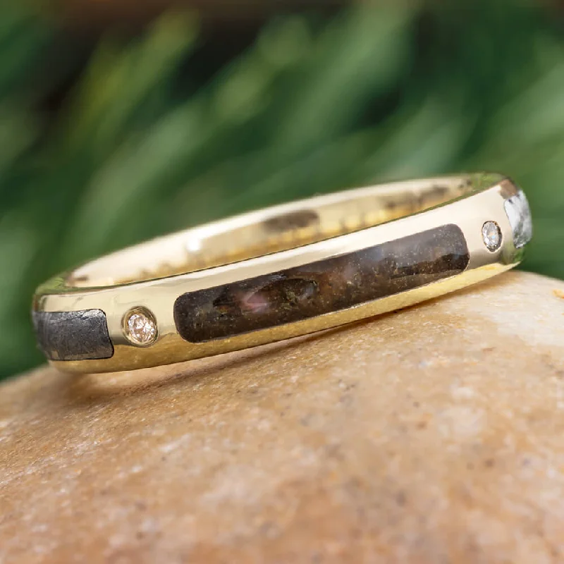 Diamond Ring with Dinosaur Bone & Meteorite