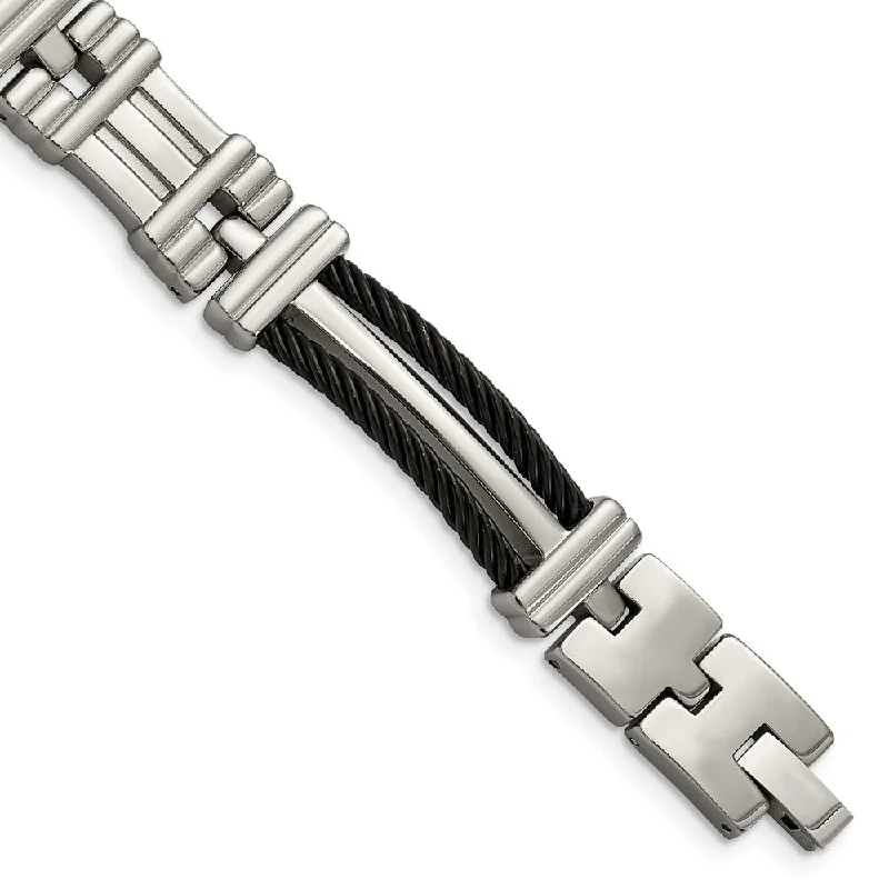 10mm Men's Titanium and Black Cable Link Bracelet