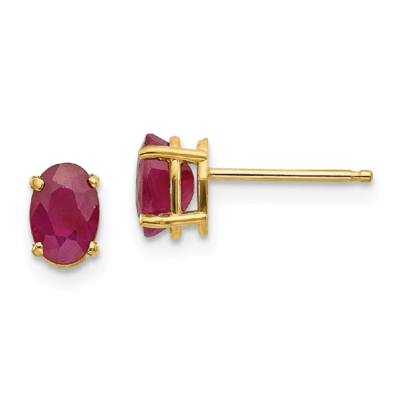 14k Yellow Gold 6x4 Oval July Ruby Earrings (L-6 mm, W-4 mm)