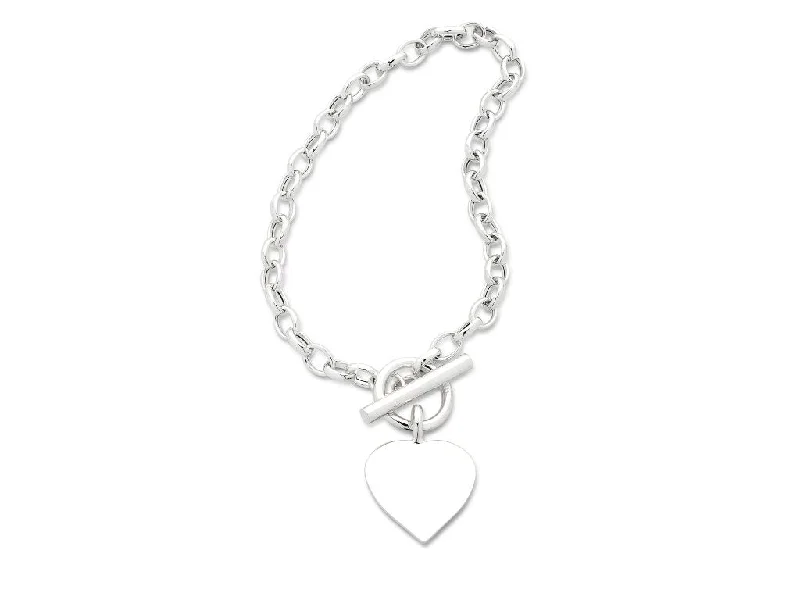 Sterling Silver Heart Disc 19cm Belcher Bracelet