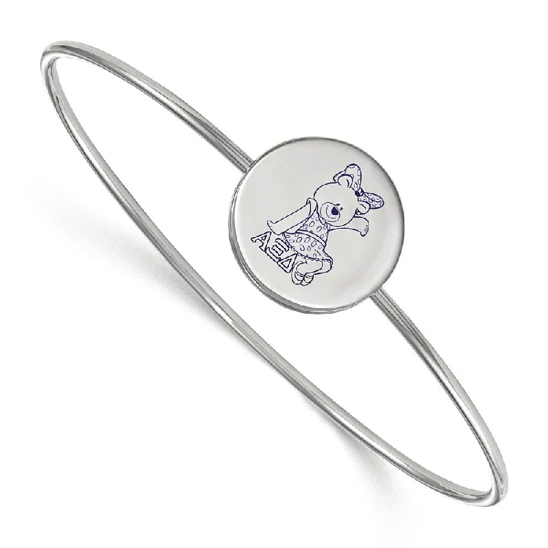 Sterling Silver Alpha Xi Delta Enamel Bear Bangle - 8 in.