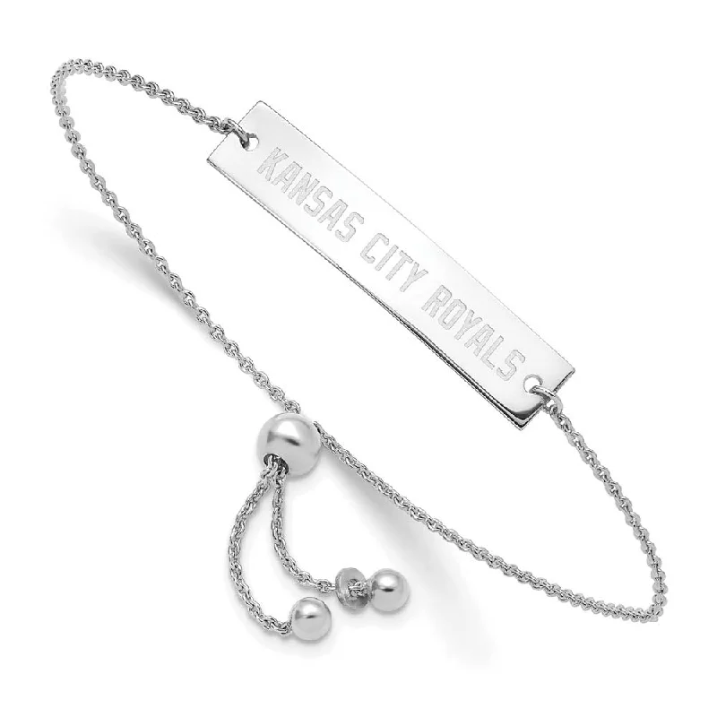 Sterling Silver Rhod-Plated MLB Kansas City Royals Bar Bracelet, 9 In