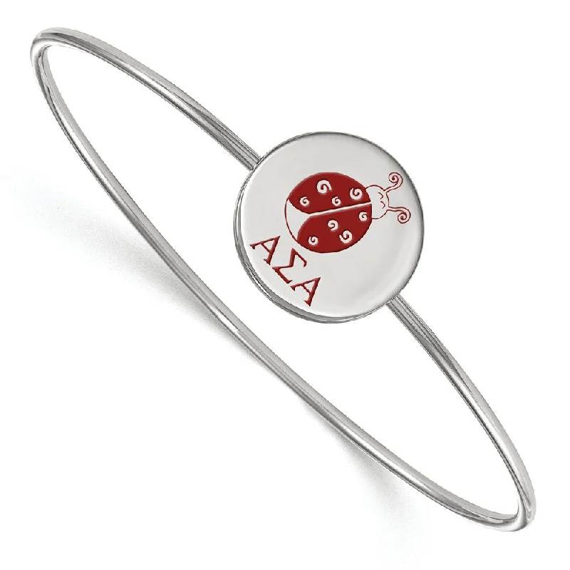 Sterling Silver Alpha Sigma Alpha Enamel Ladybug Bangle - 7 in.