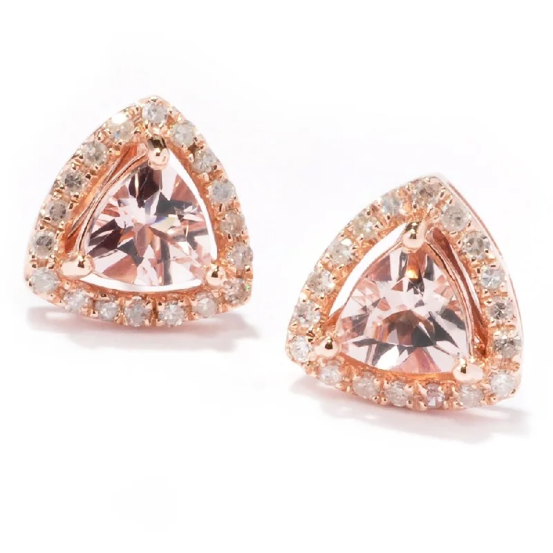 10k Rose Gold Morganite & Diamond Trillion Stud Earrings - Peach