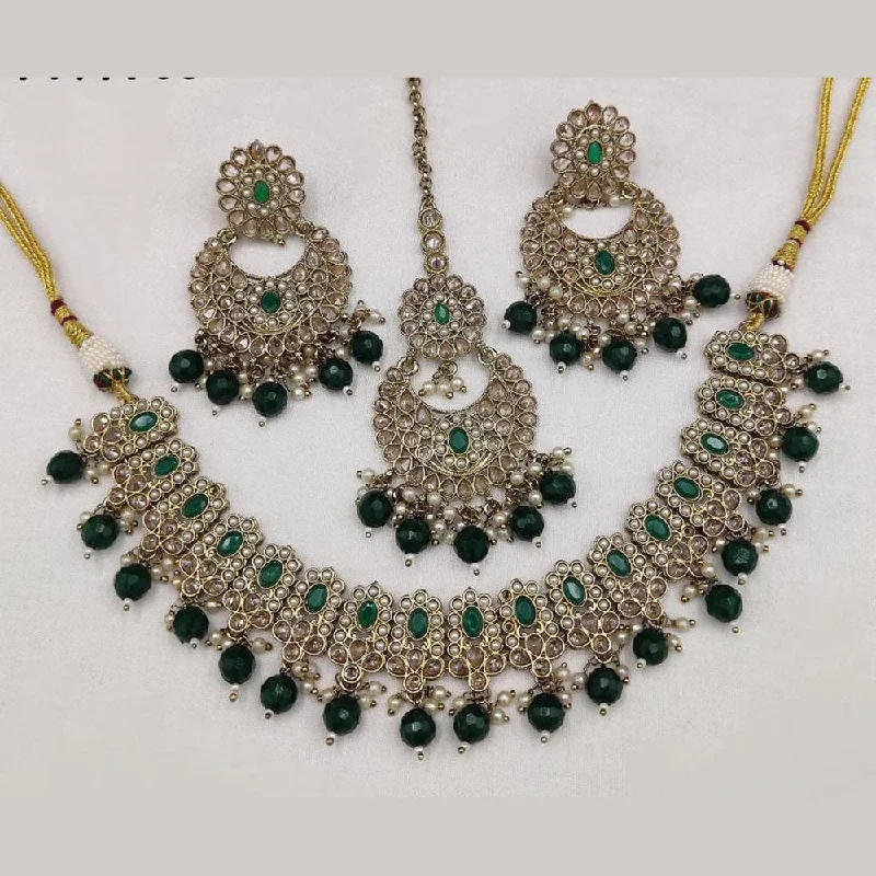 Shree Chamunda Jewellers Gold Plated Crystal Stone And Beads Necklace Set