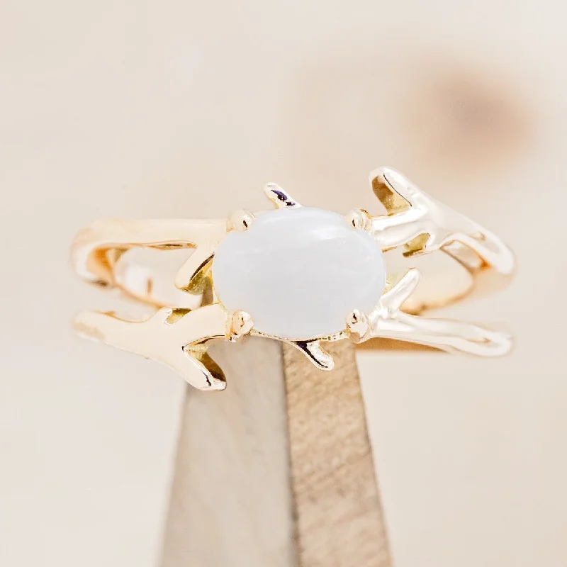 "ARTEMIS" - OVAL OPAL ENGAGEMENT RING WITH AN ANTLER STYLE BAND