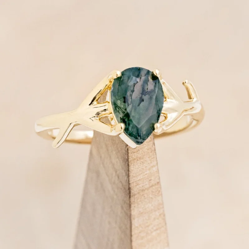 "ARTEMIS" - PEAR CUT MOSS AGATE ENGAGEMENT RING