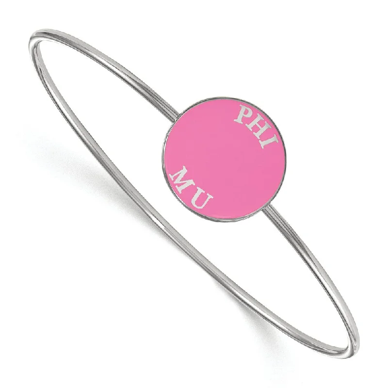 Sterling Silver Phi Mu Pink Enamel Bangle - 7 in.