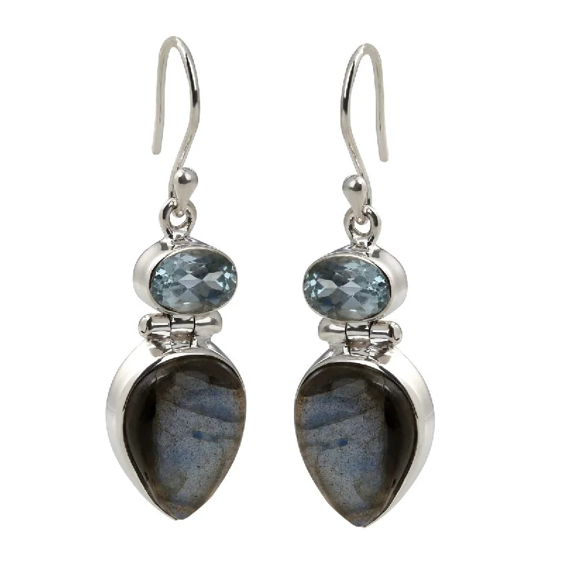 925 Sterling Silver Sky Blue Topaz and Labradorite Dangle Earrings