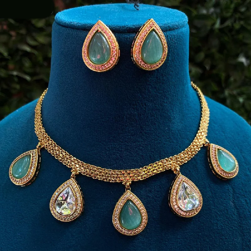 Royal Kundan Jewellery Gold Plated Crystal Stone Necklace Set