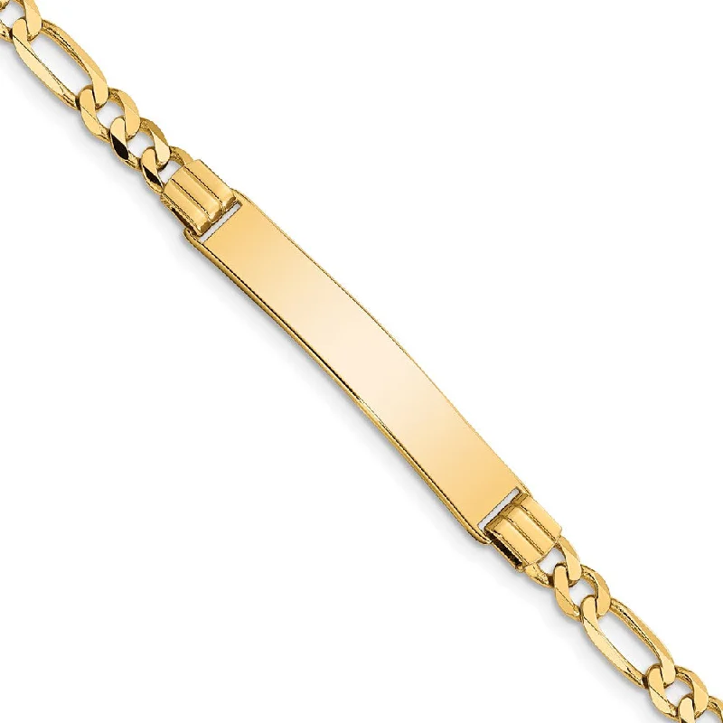 Ladies 14k Yellow Gold Solid Figaro I.D. Bracelet, 8 Inch