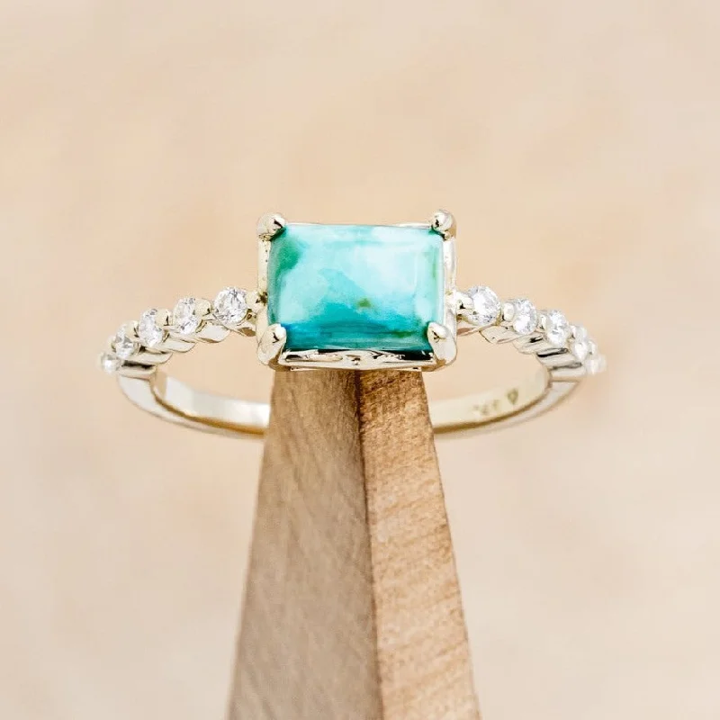 "AZURA" - EMERALD CUT TURQUOISE ENGAGEMENT RING WITH DIAMOND ACCENTS