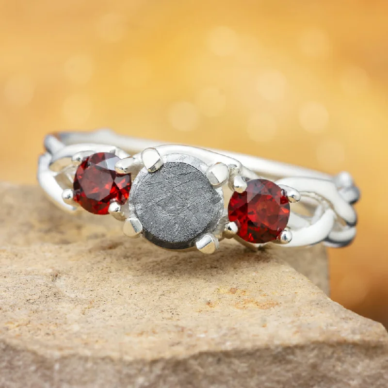 Garnet Engagement Ring With Meteorite And Branch Design