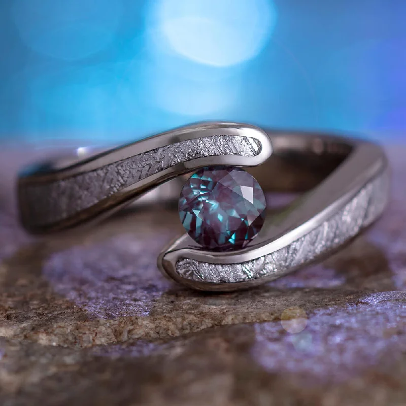 Gibeon Meteorite Engagement Ring with Tension Set Stone