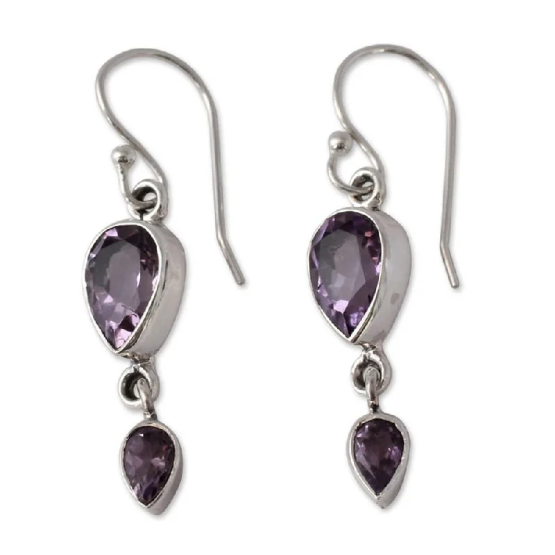 NOVICA Handmade Sterling Silver Violet Distinction Amethyst Earrings (India)