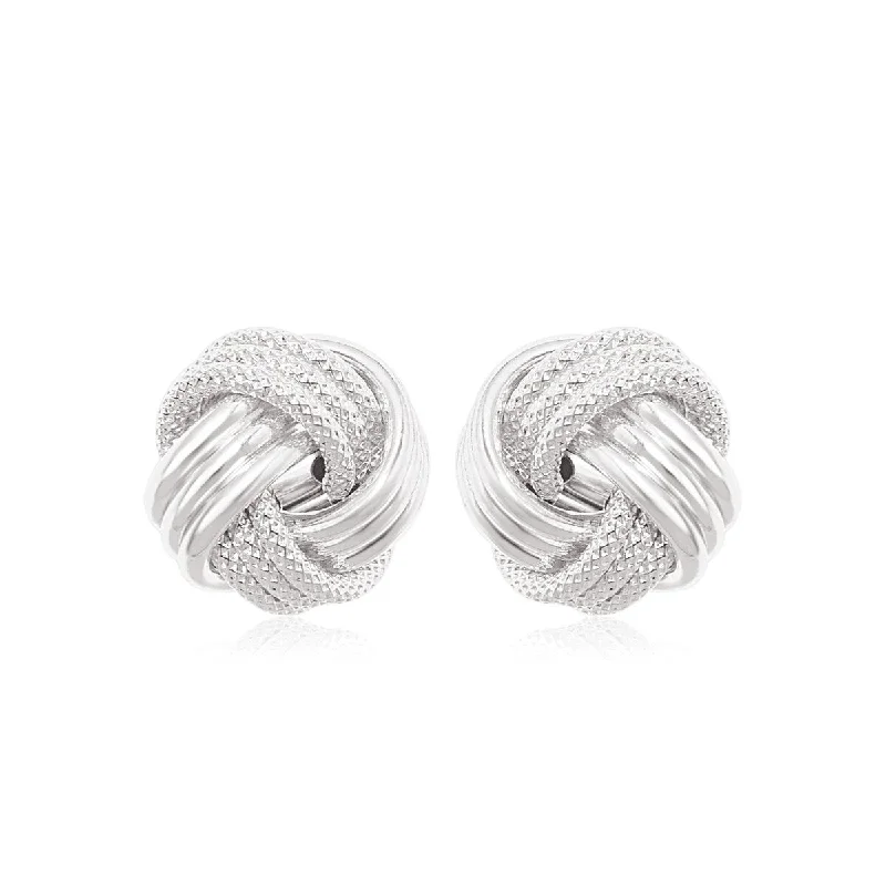 14k White Gold Love Knot with Ridge Texture Earrings