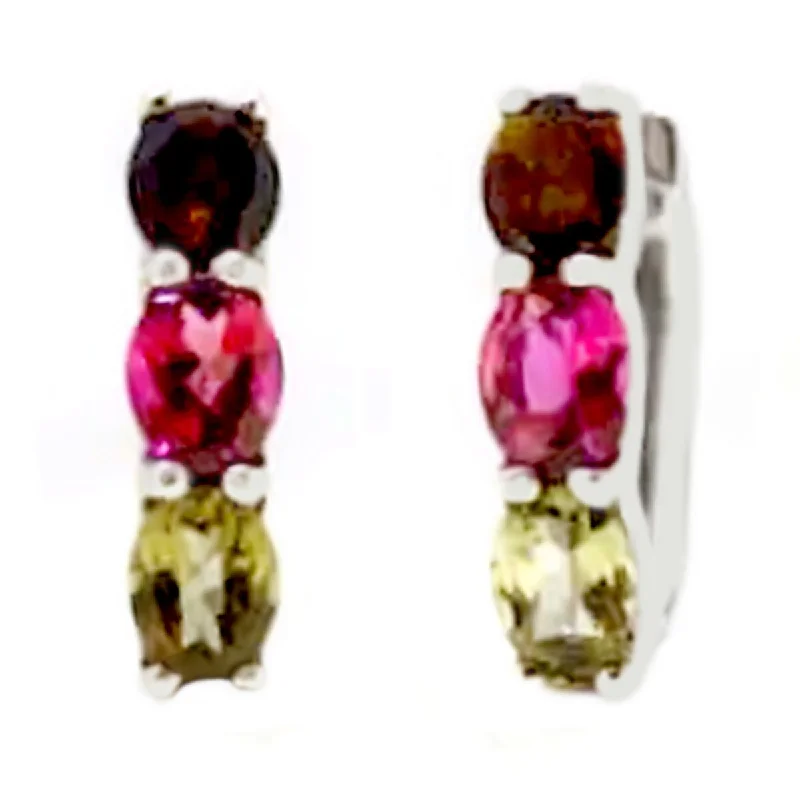 925 Sterling Silver Multi Color Tourmaline Hoops Earrings